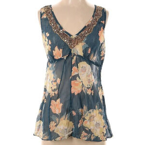 NWT Banana Republic Y2K Tank Top 100% Silk‎ Floral Size 4 Sleeveless Babydoll